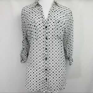 Nicole Miller White Black Polka Dots Blouse sz XL